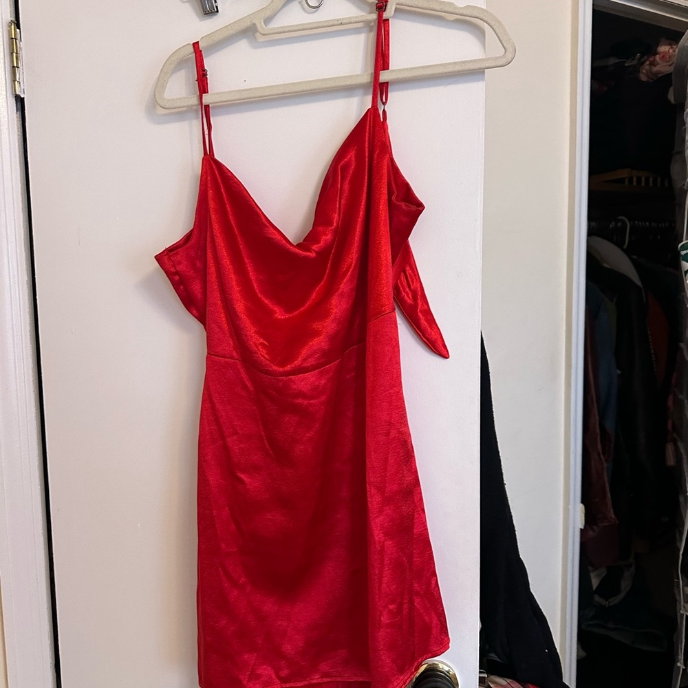 a new day Red Satin Cowl Mini Dress